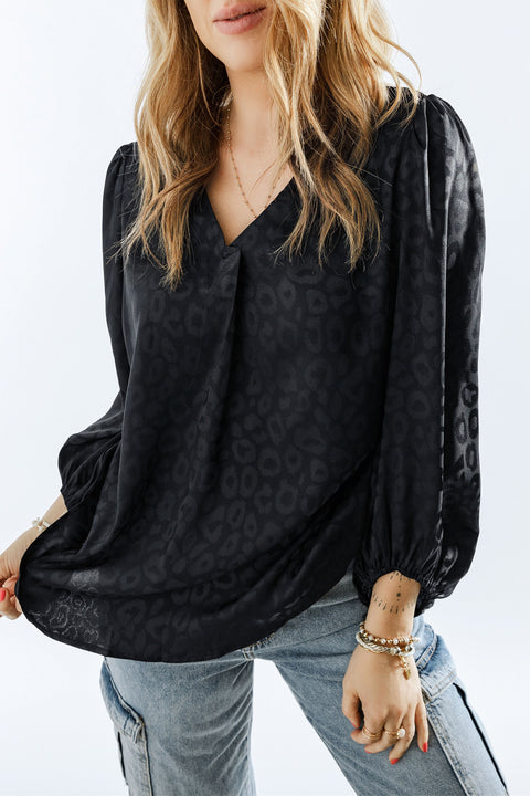 V Neck Leopard Pattern Blouse