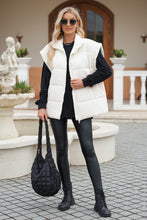 Beige  Zipper Stand Neck Oversized Puffer Vest