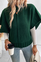 Blackish Green Mock Neck Batwing Short Sleeve Knit Sweater