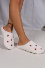 White Heart Shape Embroidered Slip On Plush Slippers