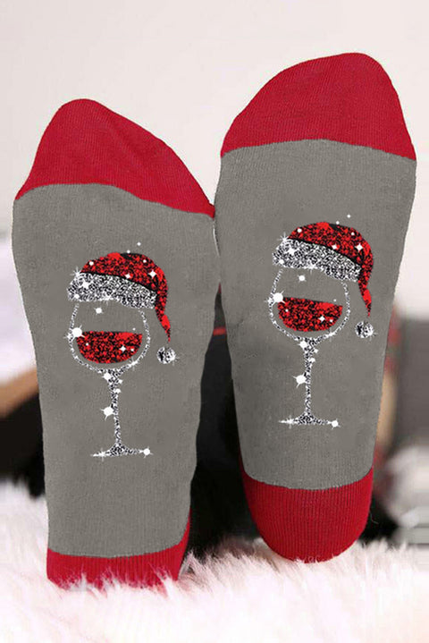 Black Christmas Champagne Santa Hat Graphic Socks