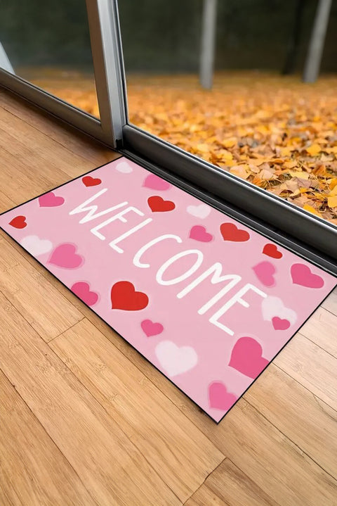 Pink WELCOME Heart Print Non-slip Door Mat