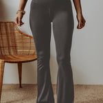 Dark Grey V Shape High Waist Flared Leggings