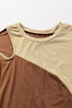 Brown Asymmetric Cut out Colorblock T Shirt