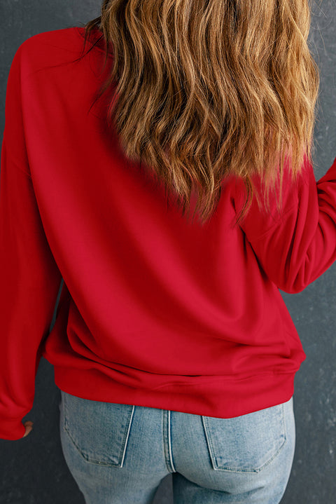 Racing Red Plus Size Bow Knot Pattern Drop Shoulder Sweatshirt