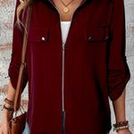 Red Dahlia Collar Tab Sleeve Zip Up Flap Detail Jacket