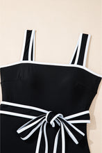 Black Colorblock Edge Belted One Piece Swimsuit