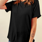 Black Casual Plain Crew Neck Tee