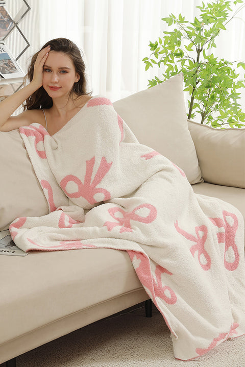 Pink Bow Printed Cozy Soft Throw Blanket