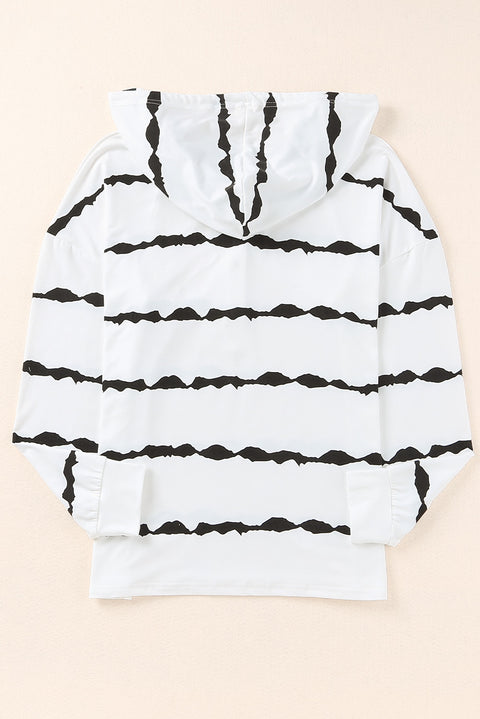 Striped Drawstring Button Long Sleeve Hoodie