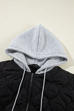 Black Quilted Drawstring Hooded Zip Up Puffer Vest