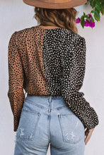 Spliced Leopard Print Wrap Long Sleeve Bodysuit