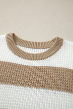 Light French Beige Colorblock Striped Drop Shoulder Side Slit Sweater