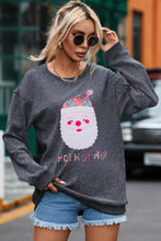 Black Sequin HO HO HO Santa Claus Graphic Corded Sweatshirt