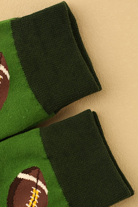 Blackish Green Rugby Football Print Mid-length Socks