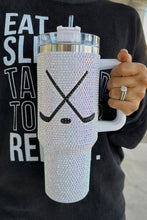 Silvery Hockey Game Day Rhinestone 40 Oz Tumbler with Handle