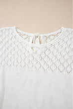 White Eyelet Knit Tied Back Short Sleeve Sweater