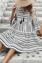 Black Stripe V Neck Bell Sleeve High Waist Mini Dress