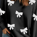 Black Bow Pattern Drop Shoulder Plus Size Sweatshirt