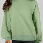 Grass Green Solid Fleece Lined Drop Shoulder High Low Sweatshirt