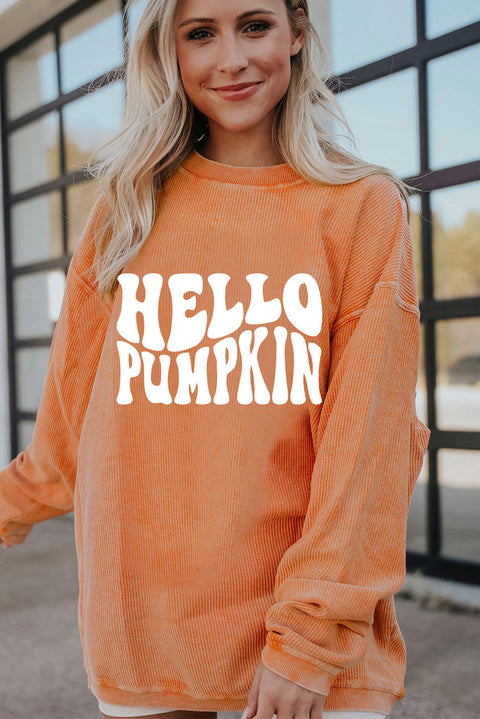 Sudadera con cordón y estampado de letras HELLO PUMPKIN naranja