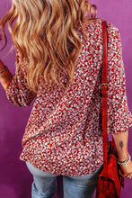 Biking Red Floral Print Smocked Tie Neck Blouse