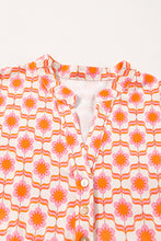 Orange Floral Print Flounce Sleeve Buttoned Front Mini Dress