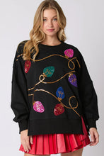 Black Bright Christmas Lights Sequined Oversized Sweatshirt