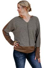 Brown Contrast Patchwork Thumbhole Sleeve Top