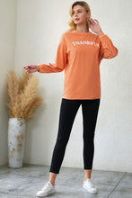 Orange THANKFUL Letter Graphic Corded Sweatshirt