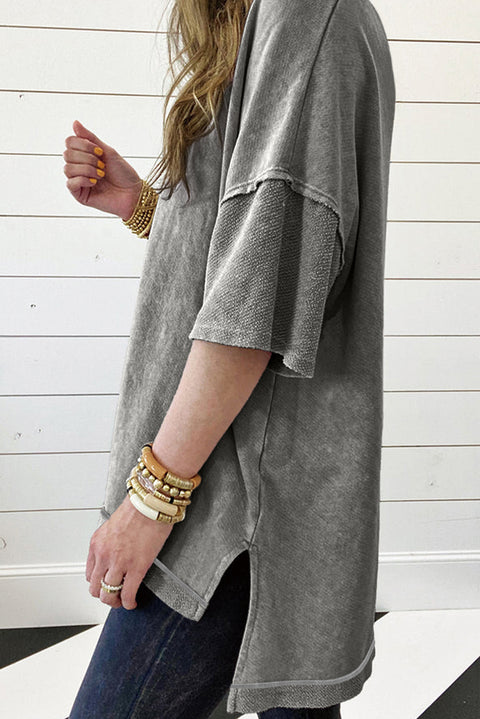 Philippine Gray Mineral Wash Exposed Seam Drop Shoulder Oversized Tee