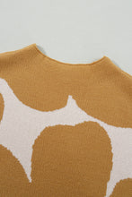 Camel Big Flower Pattern Stand Neck Short Sleeve Sweater