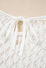 White Eyelet Knit Tied Back Short Sleeve Sweater