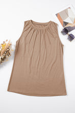 Light French Beige Pleated Detail Round Neck Tank Top