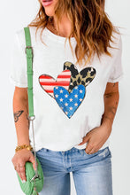 White Stars Stripe Leopard Heart Shape Graphic T Shirt