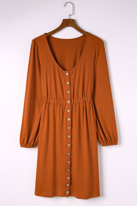 Button Up High Waist Long Sleeve Dress