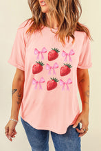 Pink Strawberry & Bowknot Graphic T Shirt