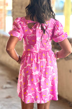 Rose Floral Print Square Neck Empire Waist Flowy Dress