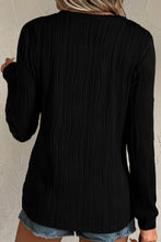 Black Textured Wavy Round Neck Long Sleeve Top