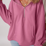 Valerian Fleece Lined Half Zipper Kangaroo Pockets Loose Hoodie