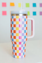 Red Colorful Checkered Print Handle Vacuum Cup 40oz