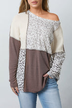 Leopard Colorblock Textured Knit Patchwork Top