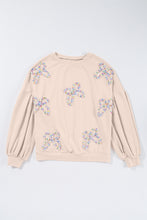 Parchment Embroidered Bow Lantern Sleeve Oversized Pullover Sweatshirt