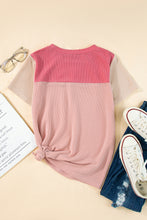 Pink Rib Textured Colorblock T Shirt