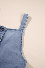 Stone Blue Washed Denim Half Buttons Patched Pocket Wide Leg Overalls