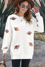 Beige Sequin Rugby Football Patched Pattern Crewneck Game Day Sweatshirt