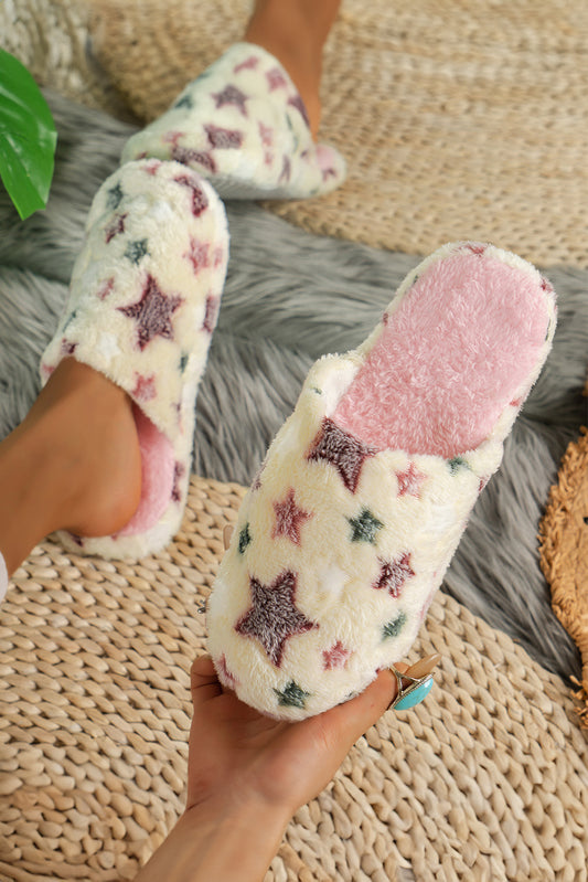 Beige Star Pattern Plush Home Slippers