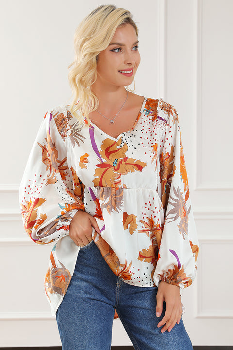 Multicolour Floral Print V Neck Babydoll Blouse