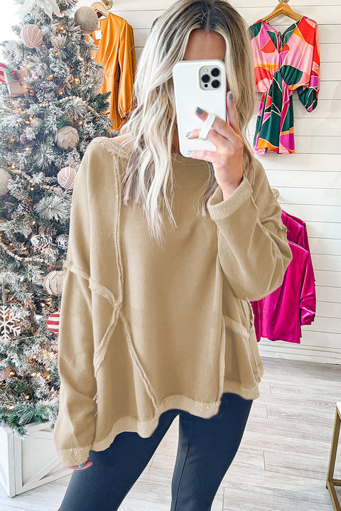 Exposed Seam Drop Shoulder Raw Hem Oversized Sweatshirt