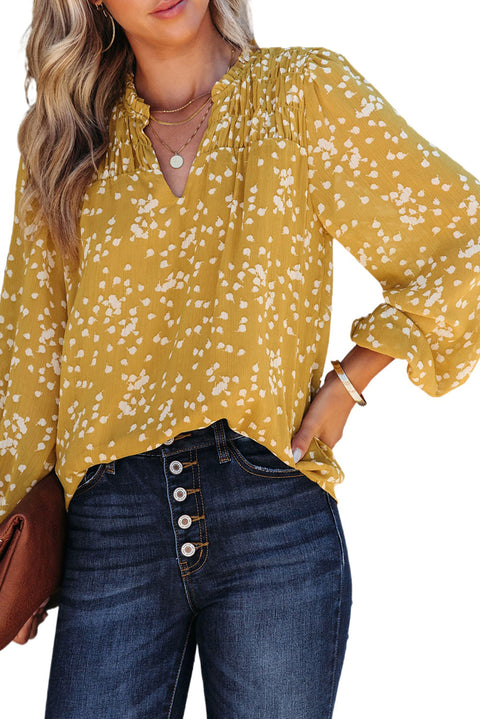 Split Neck Fall Printed Crinkled Blouse